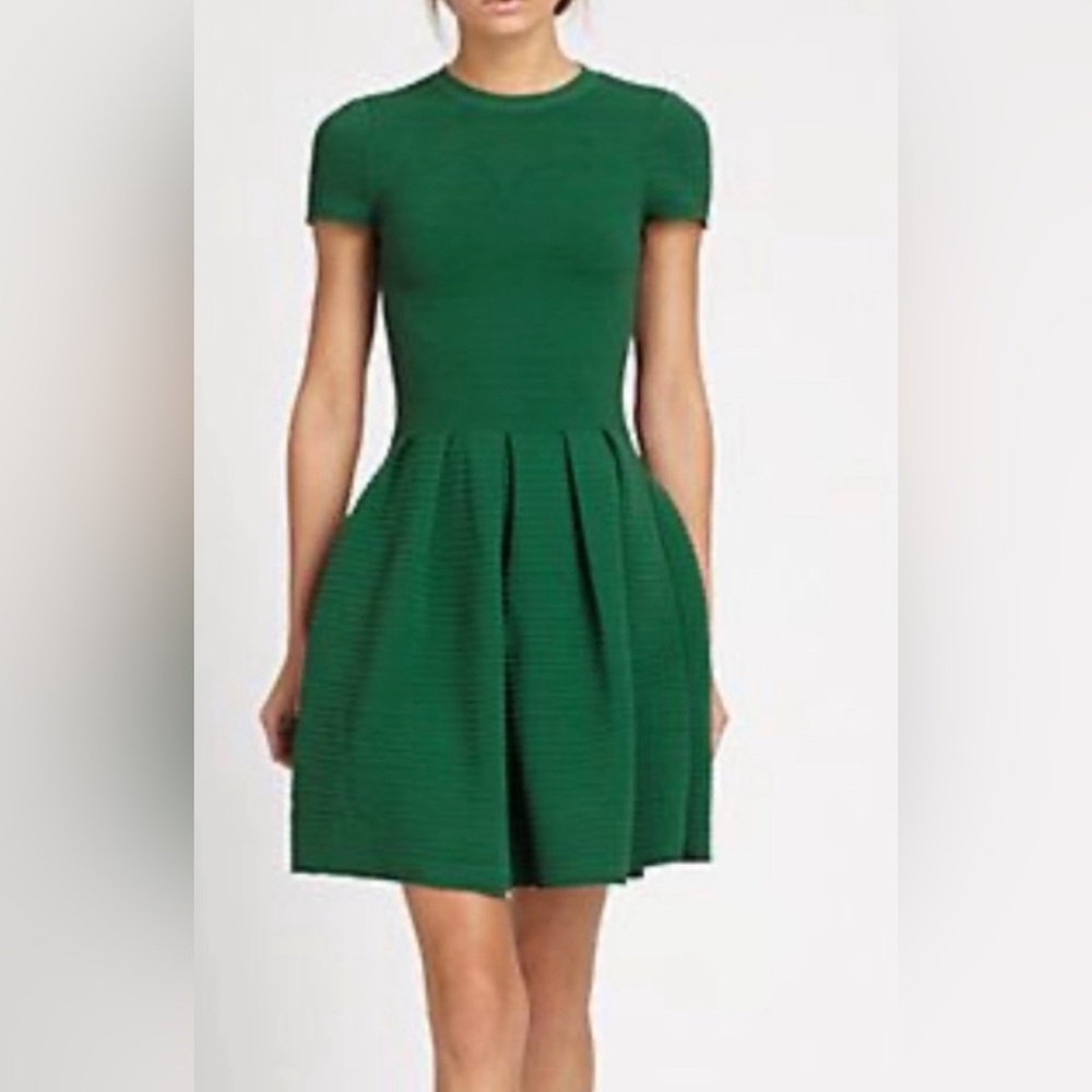 GANNI Green Textured Knit Drop Waist Fit & Flare green Dress size S/M